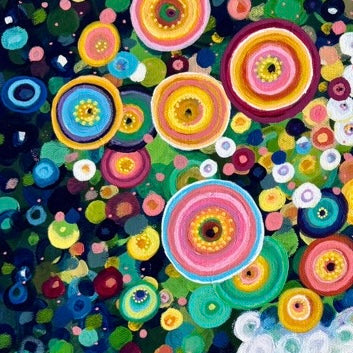 Colorful abstract pattern with circular shapes on a dark background