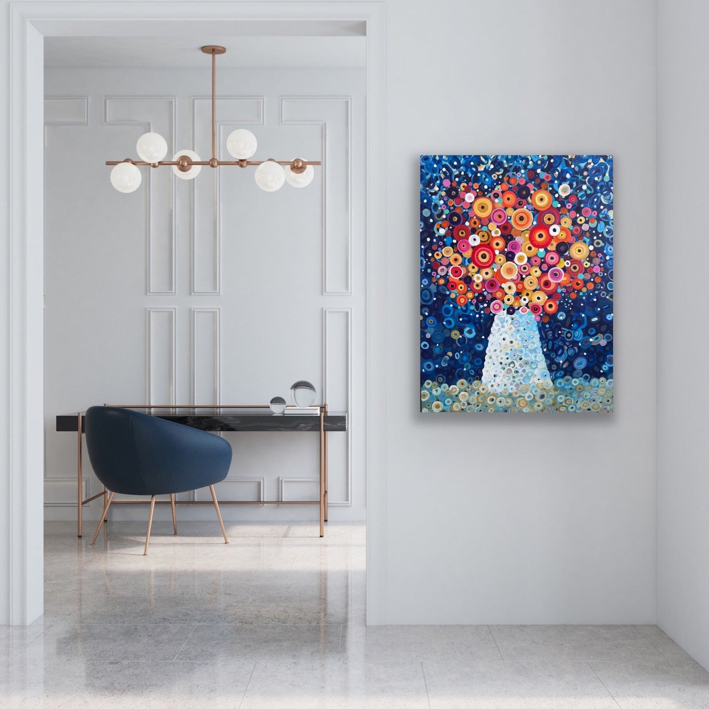 Modern interior with a colorful abstract painting on the wall